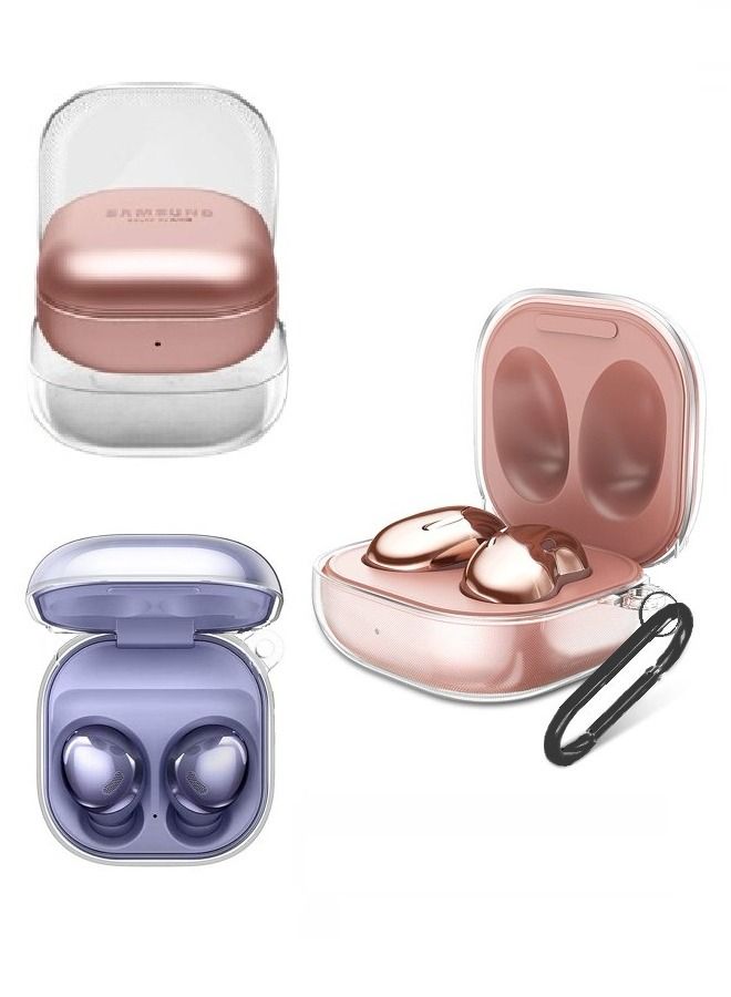 CATANES Crystal Clear Protective Case for Samsung Galaxy Buds Live (2020), Galaxy Buds 2 (2021), Galaxy Buds Pro (2021) Shockproof Ultra Slim Transparent Skin with Keychain Carabiner Clear  - Image 2