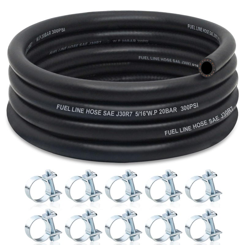 ZONBANG 516 Fuel Line NBR Rubber 516 Fuel Hose Nylon Braided with Hose Clamps Fuel Line Hose for Automotive Vehicles10FT - Image 2