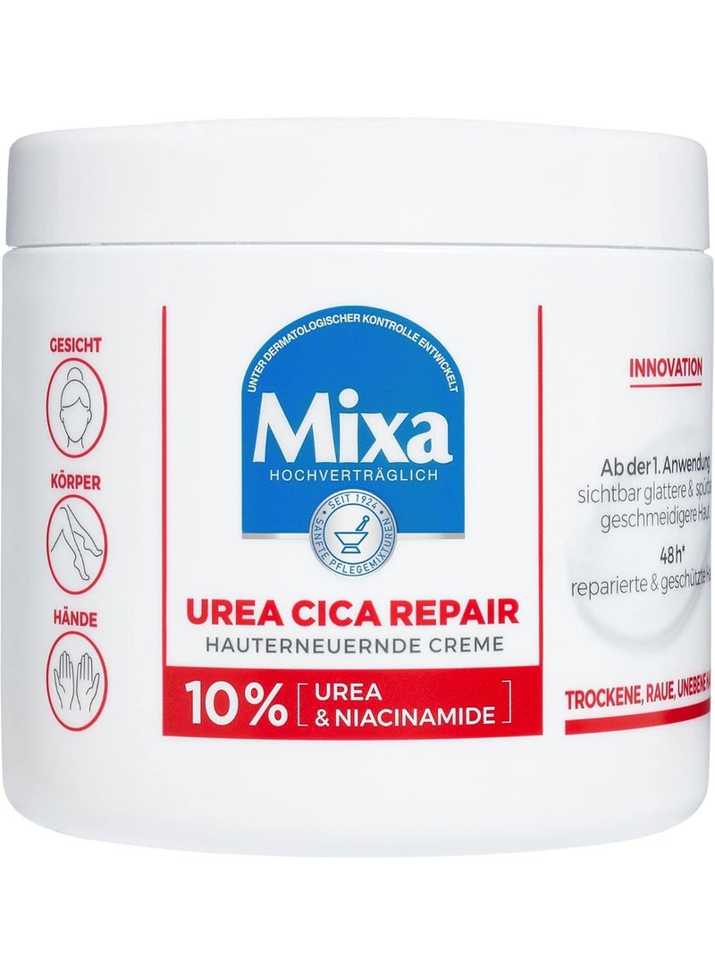 Mixa Urea Skin Renewing Cream with Urea & Niacinamide for Dry and Rough and Uneven Skin, Repairs and Smooths, Moisturiser for the Body, Hands and Face, Urea Cica Repair+, 400 ml