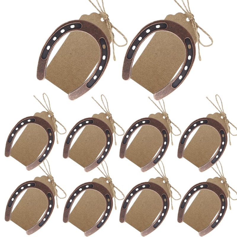 NSBELL 10PCS Lucky Horseshoe Wedding Favors with Kraft Tag Vintage Metal Mini Horseshoe Decorations for Rustic Wedding Birthday Party Decorations
