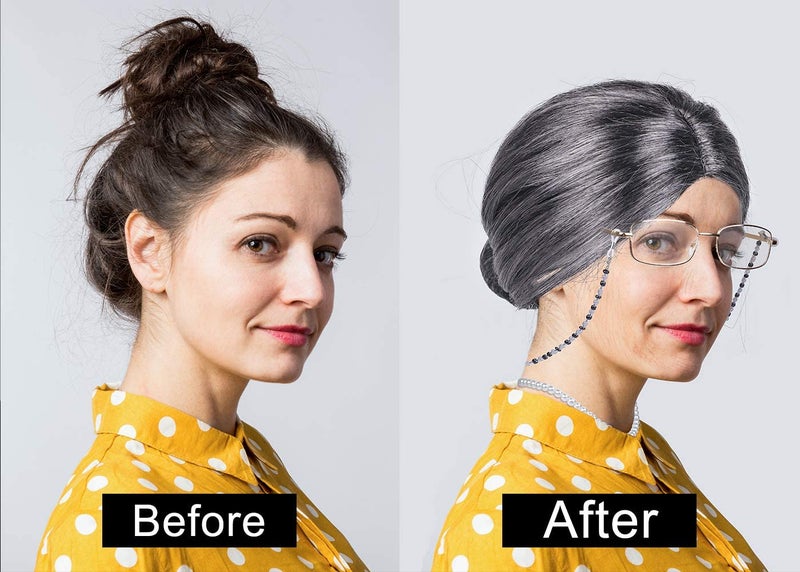 Faybox Old Lady Wig  Granny Cosplay Wig With Hair Rollers For Halloween Costume Dress Up Party - Image 2