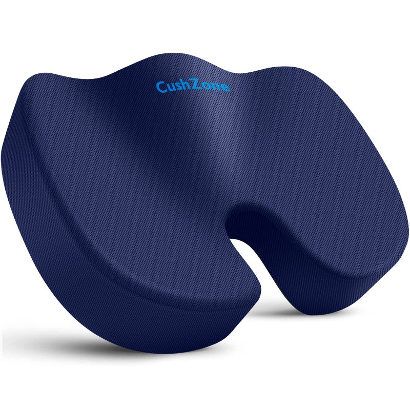 CushZone Office Chair Cushions Memory Foam Coccyx Cushion for Tailbone Pain Office Chair Car Seat Sciatica Coccyx Lower Back Pain Relief Blue