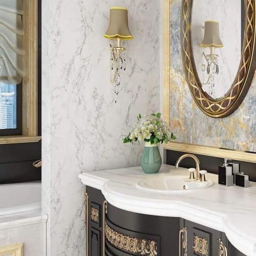 RedChimes Self-Adhesive Wallpaper Waterproof Old Furniture Vinyl Stickers Wooden Door Wardrobe Desktop PVC Wall Papers 30 X 304 CM- (White Marble) - Image 5