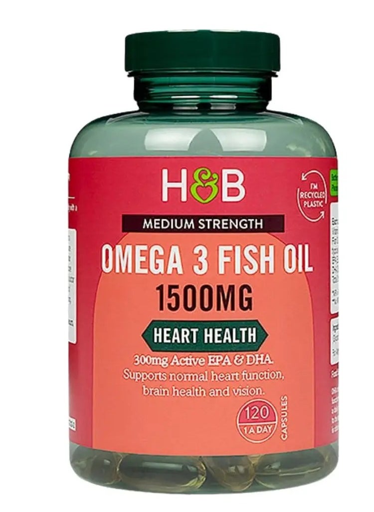 H&B H&B High Strength Omega 3 Fish Oil 1500mg Capsules For Healthy Heart, Brain & Vision, Pack of 120's 