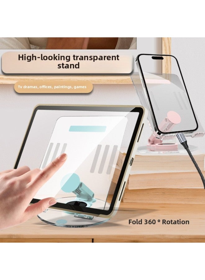 Creative Acrylic Phablet Stand 360 Degree Rotating Desktop Lazy Multifunctional Stand Foldable-Color:Light Lotus Root Powder - Image 2