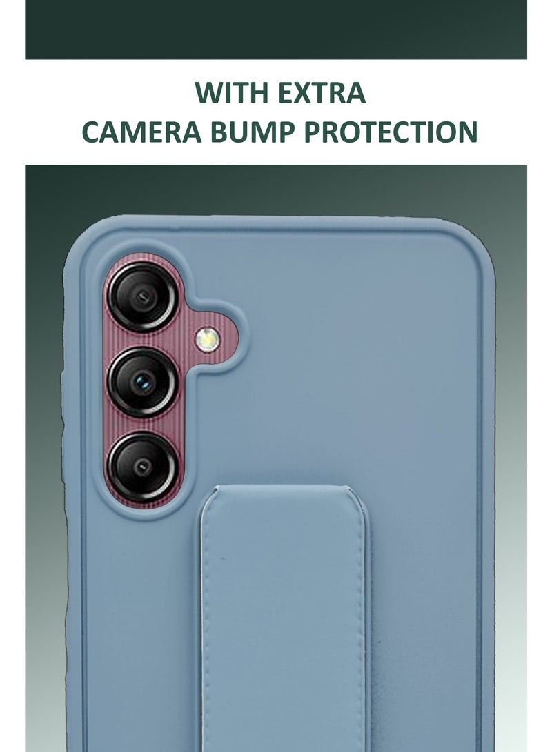 GMATE Samsung Galaxy A14 - Hard Silicone Magnetic Back Stand Case  With Foldable Kickstand & Finger Strap  - Lavender Grey - Image 3