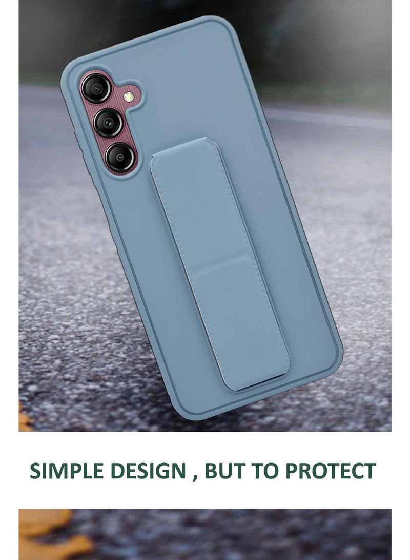 GMATE Samsung Galaxy A14 - Hard Silicone Magnetic Back Stand Case  With Foldable Kickstand & Finger Strap  - Lavender Grey - Image 2