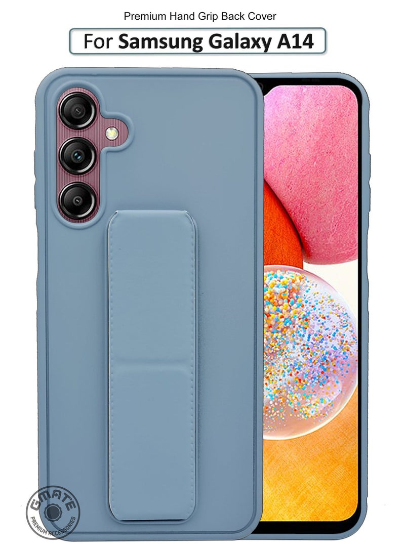 GMATE Samsung Galaxy A14 - Hard Silicone Magnetic Back Stand Case  With Foldable Kickstand & Finger Strap  - Lavender Grey - Image 1
