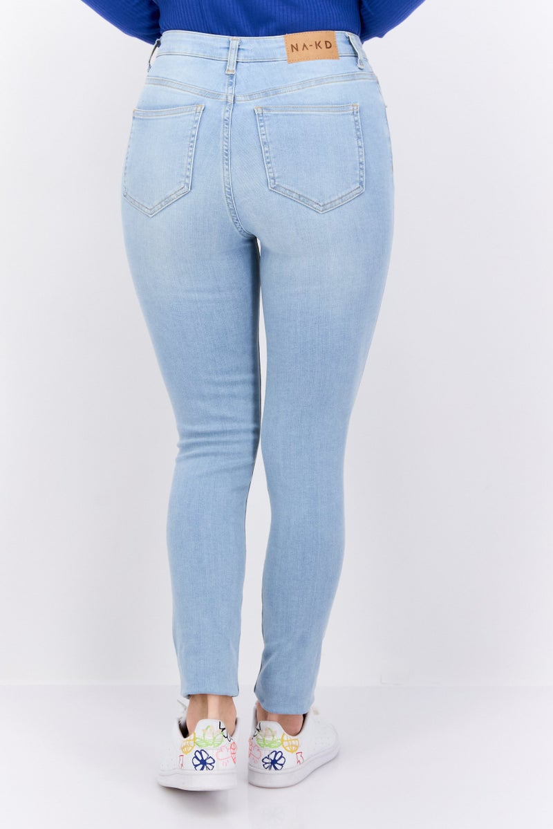 NA-KD Women Skinny Fit Ripped No Stretch Jeans, Light Blue - Image 2