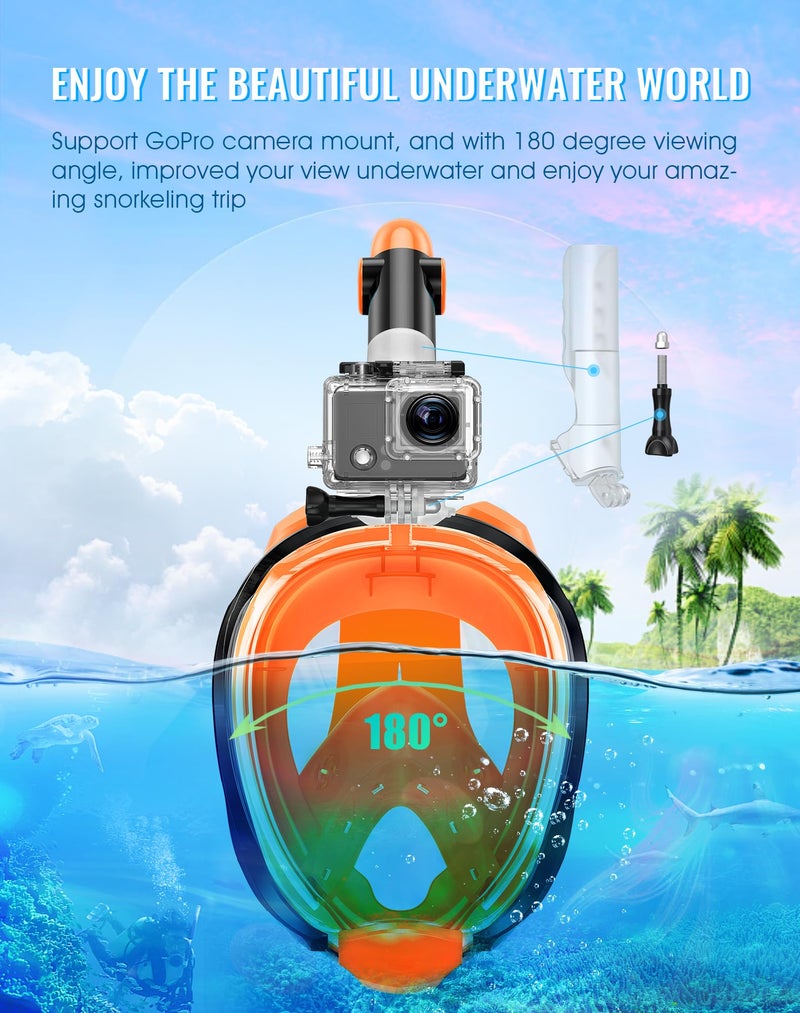 Greatever G2 Full Face Snorkel Mask with Latest Dry Top System,Foldable 180 Degree Panoramic View Snorkeling Mask with Camera Mount,Safe Breathing,Anti-Leak&Anti-Fog - Image 5