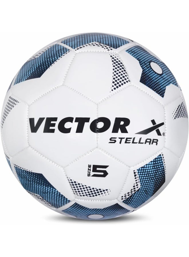 Vector X Stellar TPU Machine Stitched Football – Soccer Ball for Training & Match Play, Size 5, White-Blue