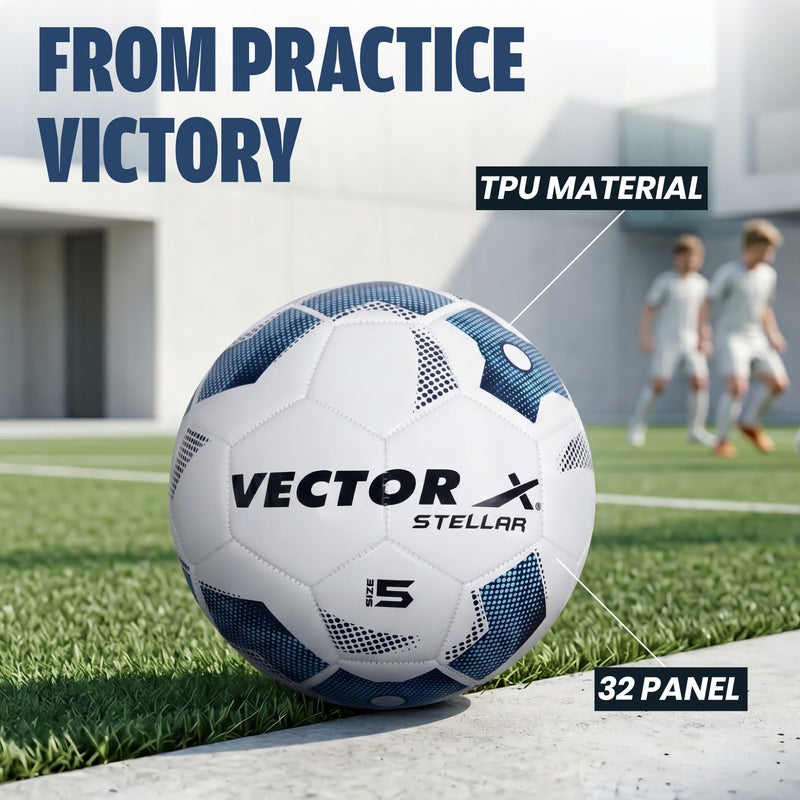 فيكتور أكس كرة قدم Vector X Stellar مصنوعة آلياً من مادة TPU، مقاومة للماء، 32 لوحة، للتدريب والمباريات، مقاس 5 - أبيض - Image 2