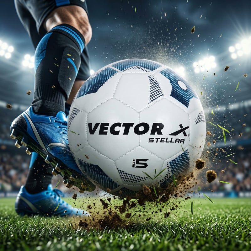 فيكتور أكس كرة قدم Vector X Stellar مصنوعة آلياً من مادة TPU، مقاومة للماء، 32 لوحة، للتدريب والمباريات، مقاس 5 - أبيض - Image 4