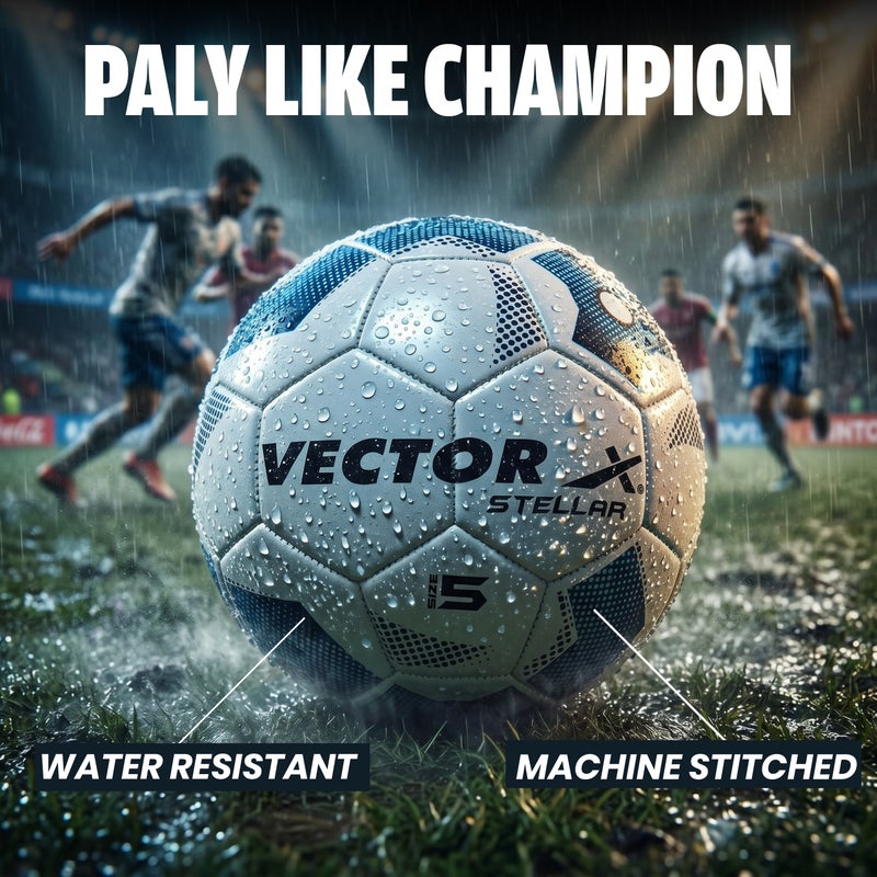 فيكتور أكس كرة قدم Vector X Stellar مصنوعة آلياً من مادة TPU، مقاومة للماء، 32 لوحة، للتدريب والمباريات، مقاس 5 - أبيض - Image 3
