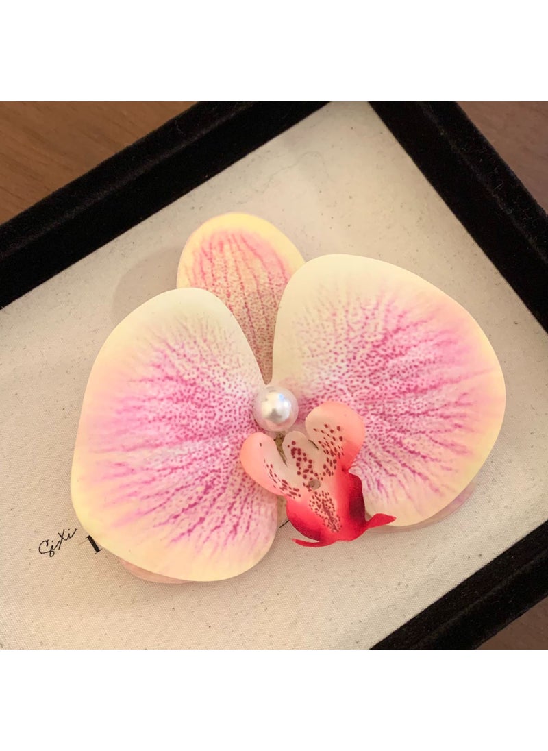 Generic - Iris Orchid Pearl Handmade Flower Hair Clip Yellow pink-phalaenopsis Pearl hairpin - Image 1