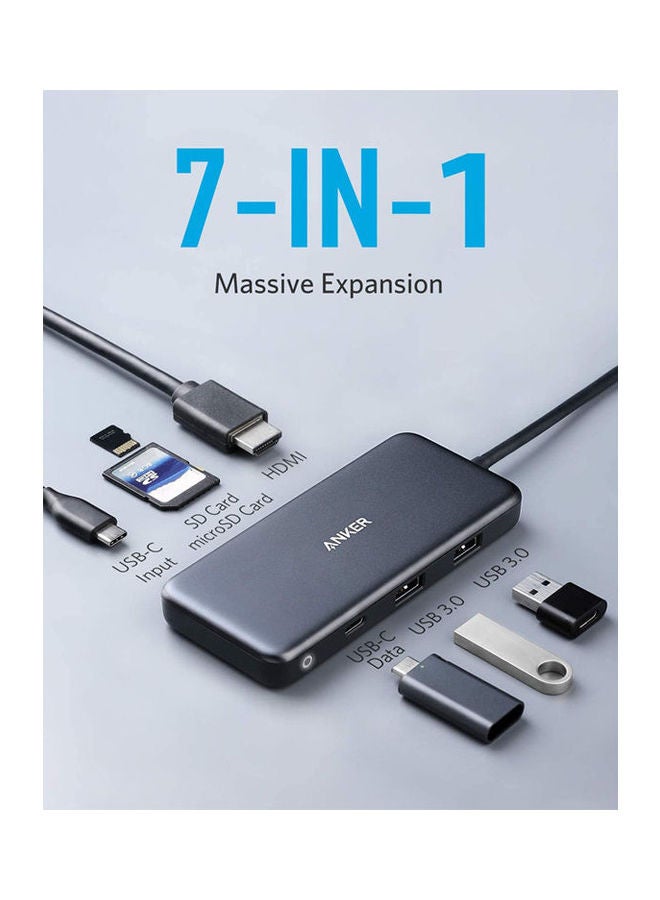 Anker USB C Hub, 341 USB-C Hub (7-in-1) with 4K HDMI, 100W Power Delivery, USB-C and 2 USB-A 5 Gbps Data Ports, microSD and SD Card Reader, for MacBook Air, MacBook Pro, XPS, and More - Image 2