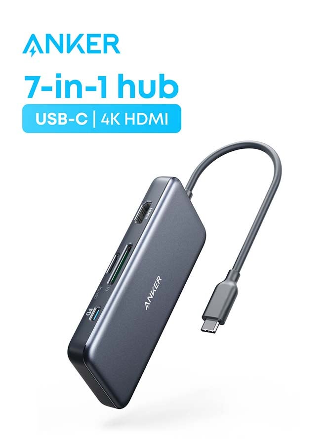 Anker USB C Hub, 341 USB-C Hub (7-in-1) with 4K HDMI, 100W Power Delivery, USB-C and 2 USB-A 5 Gbps Data Ports, microSD and SD Card Reader, for MacBook Air, MacBook Pro, XPS, and More Grey
