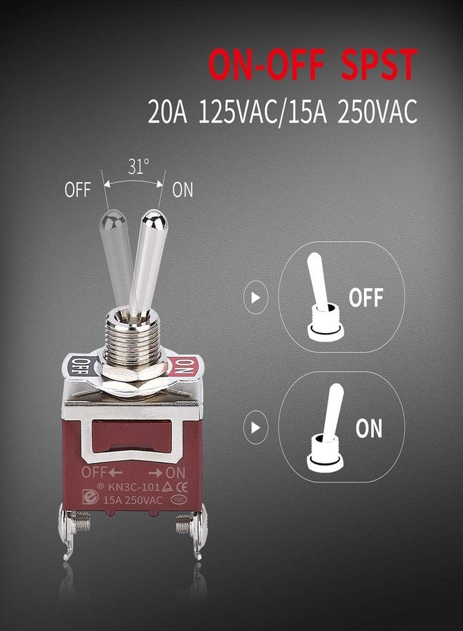 DaierTek 12V Waterproof Toggle Switch 12 Volt Marine Toggle Switch 120V Heavy Duty 20A 125VAC/15A 250VAC 2 Pin Position Latching SPST ON Off with Cover for Boat Automotive ATV - Image 2
