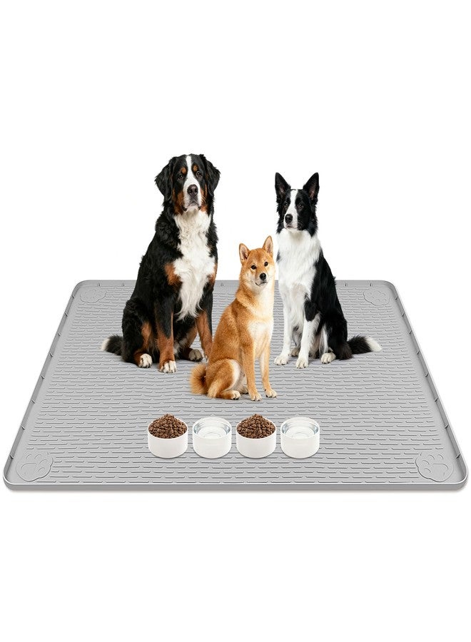 Lanstics Dog Food Mat, 50" x 35" Large Silicone Mat Dog Feeding Mat with Raised Edge Non-Slip Pet Feeding Mat for Food and Water Bowl, Easy to Clean, Floor Protection (Gray) - Image 1