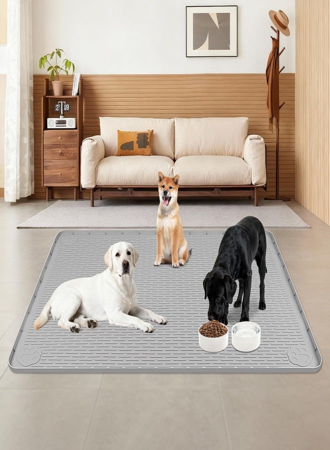 Lanstics Dog Food Mat, 50" x 35" Large Silicone Mat Dog Feeding Mat with Raised Edge Non-Slip Pet Feeding Mat for Food and Water Bowl, Easy to Clean, Floor Protection (Gray) - Image 4