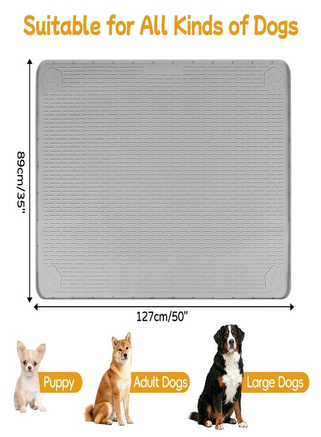 Lanstics Dog Food Mat, 50" x 35" Large Silicone Mat Dog Feeding Mat with Raised Edge Non-Slip Pet Feeding Mat for Food and Water Bowl, Easy to Clean, Floor Protection (Gray) - Image 2
