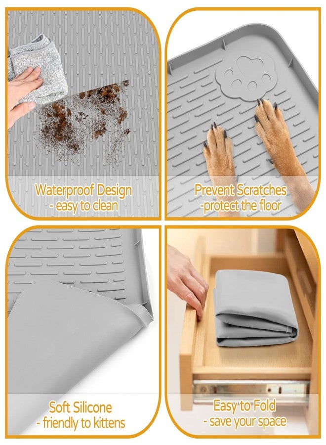 Lanstics Dog Food Mat, 50" x 35" Large Silicone Mat Dog Feeding Mat with Raised Edge Non-Slip Pet Feeding Mat for Food and Water Bowl, Easy to Clean, Floor Protection (Gray) - Image 3