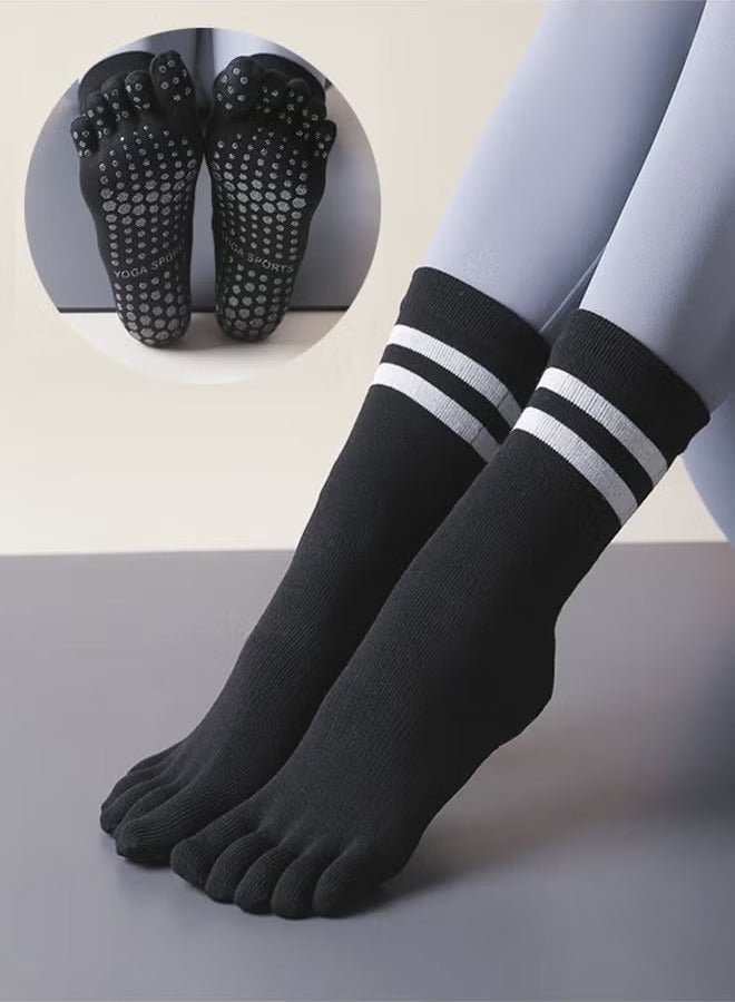 جوارب بيلاتيس قبضة نسائية جوارب يوجا بخمسة أصابع ، جوارب كاملة غير قابلة للانزلاق لليوجا ، بيلاتيس ، باري ، رقص أسود - Image 1