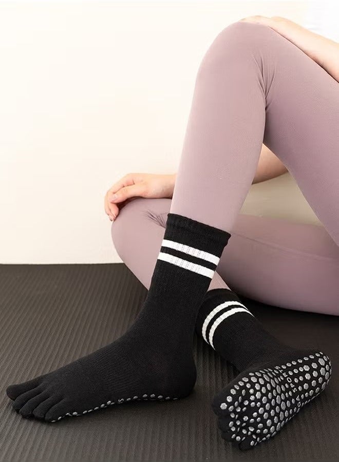 جوارب بيلاتيس قبضة نسائية جوارب يوجا بخمسة أصابع ، جوارب كاملة غير قابلة للانزلاق لليوجا ، بيلاتيس ، باري ، رقص أسود - Image 2