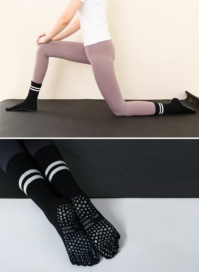 جوارب بيلاتيس قبضة نسائية جوارب يوجا بخمسة أصابع ، جوارب كاملة غير قابلة للانزلاق لليوجا ، بيلاتيس ، باري ، رقص أسود - Image 3