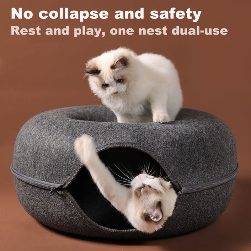 PLIISLUP Large Cat Tunnel Bed for Indoor Cats with 3 Toys, Scratch Resistant Donut Cat Bed, Up to 30 Lbs (L 24x24x11, Dark Grey) - Image 5
