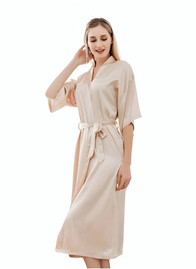 Women's Bathrobe Ice Silk Satin Cooling Nightgown Breathable Skin-friendly Bathrobe Champagne Gold - Image 1