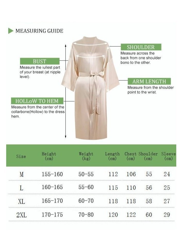 Women's Bathrobe Ice Silk Satin Cooling Nightgown Breathable Skin-friendly Bathrobe Champagne Gold - Image 3