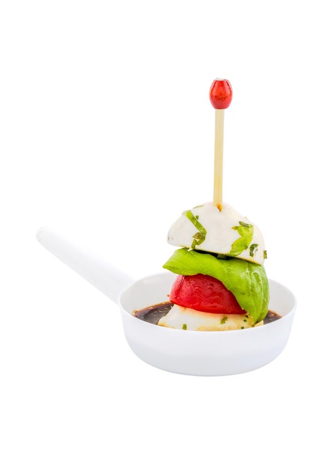 Restaurantware 1 Ounce Disposable Dessert Cups, 100 Mini Sauce Dishes - Sauce Pan Design, Serve Condiments, Snacks or Samples, White Plastic Small Appetizer Plates, For Parties or Catered Events, - Image 2
