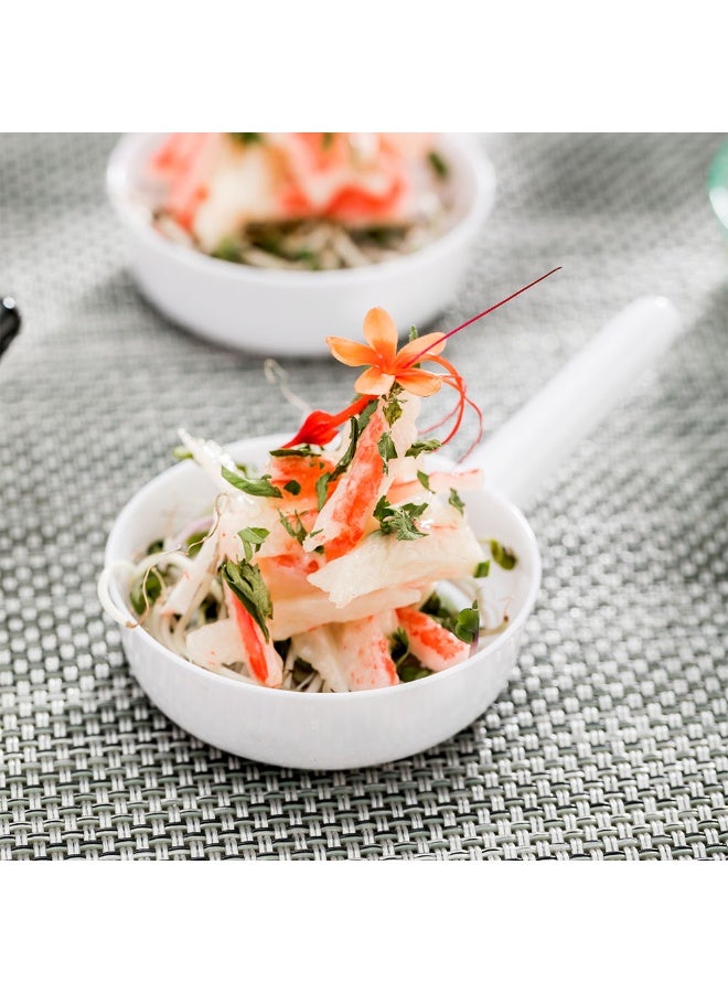 Restaurantware 1 Ounce Disposable Dessert Cups, 100 Mini Sauce Dishes - Sauce Pan Design, Serve Condiments, Snacks or Samples, White Plastic Small Appetizer Plates, For Parties or Catered Events, - Image 3