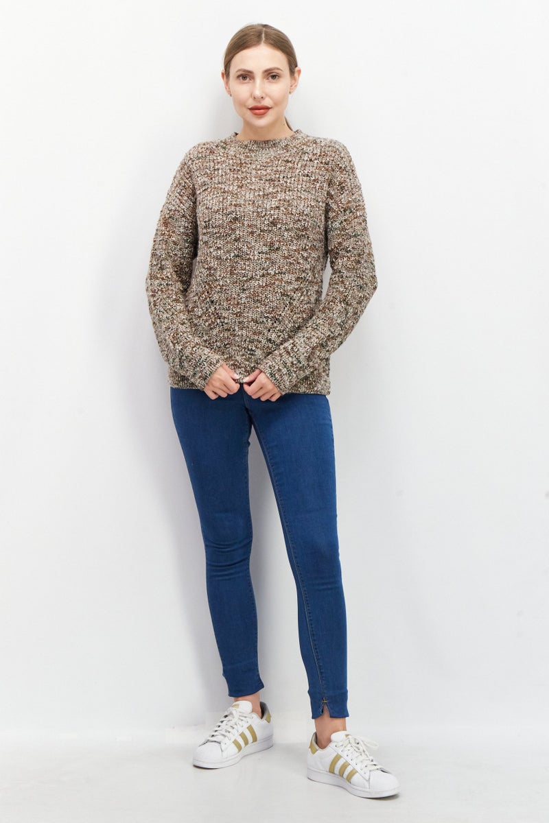 ESPRIT Women Mock Neck Long Sleeve Knitted Sweater, Brown Combo - Image 2