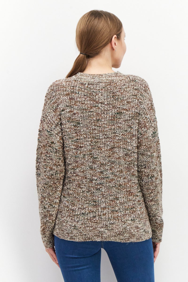 ESPRIT Women Mock Neck Long Sleeve Knitted Sweater, Brown Combo - Image 4