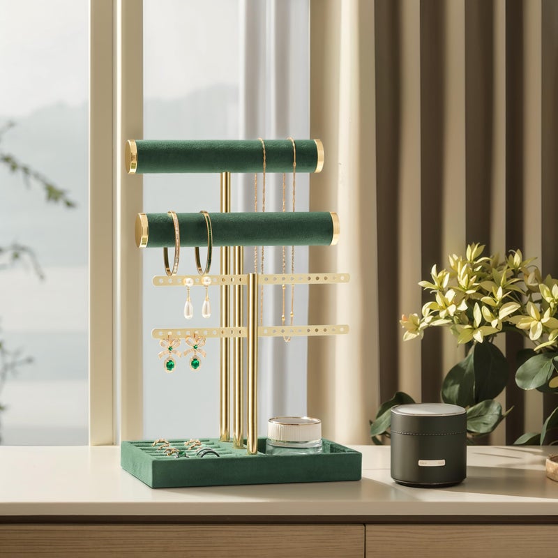 bussdis 3 Tier Bracelet Holder Display - Detachable T Bar Dark Green Velvet Bracelet Holder, Jewelry Holder Organizer for Bracelet, Necklace, Earrings, Rings - Image 5