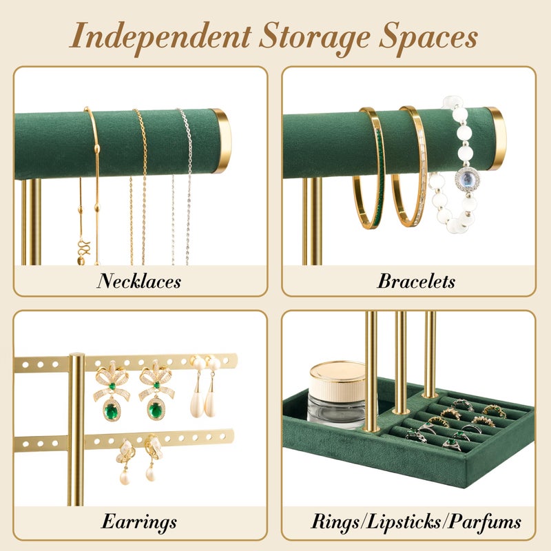 bussdis 3 Tier Bracelet Holder Display - Detachable T Bar Dark Green Velvet Bracelet Holder, Jewelry Holder Organizer for Bracelet, Necklace, Earrings, Rings - Image 3