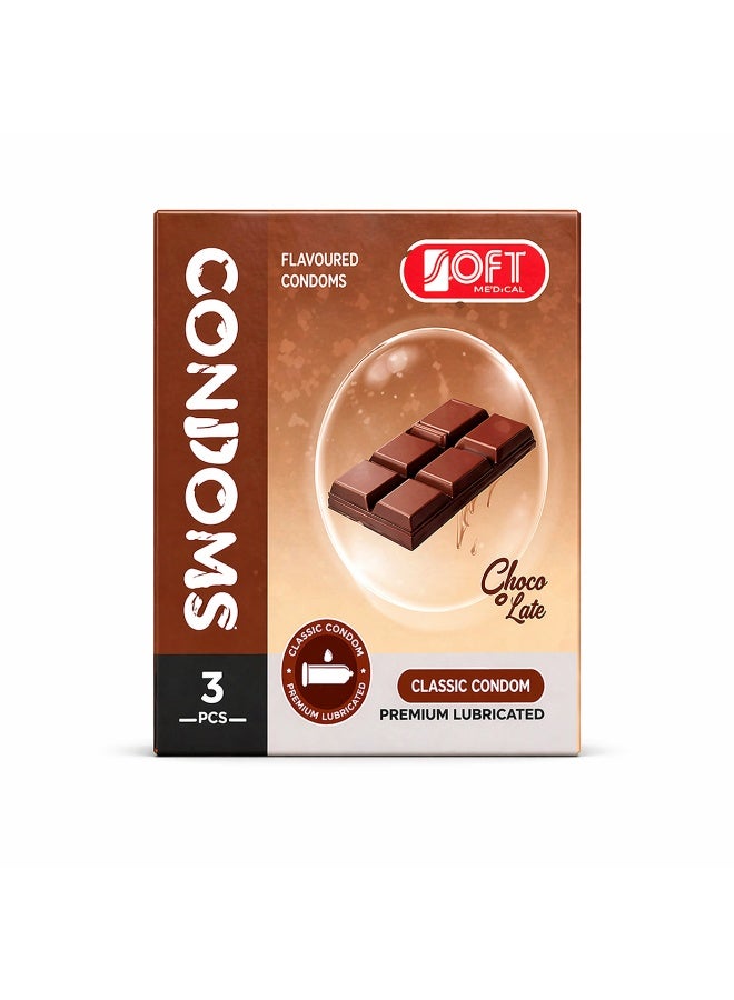 SOFT Medical Chocolate Flavoured Condoms – Classic Premium Lubricated, 3 Pieces, Adult Personal Use - Image 1