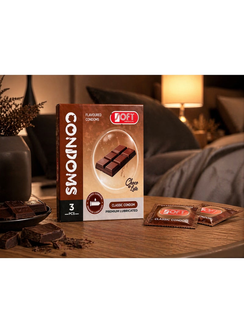 SOFT Medical Chocolate Flavoured Condoms – Classic Premium Lubricated, 3 Pieces, Adult Personal Use - Image 2