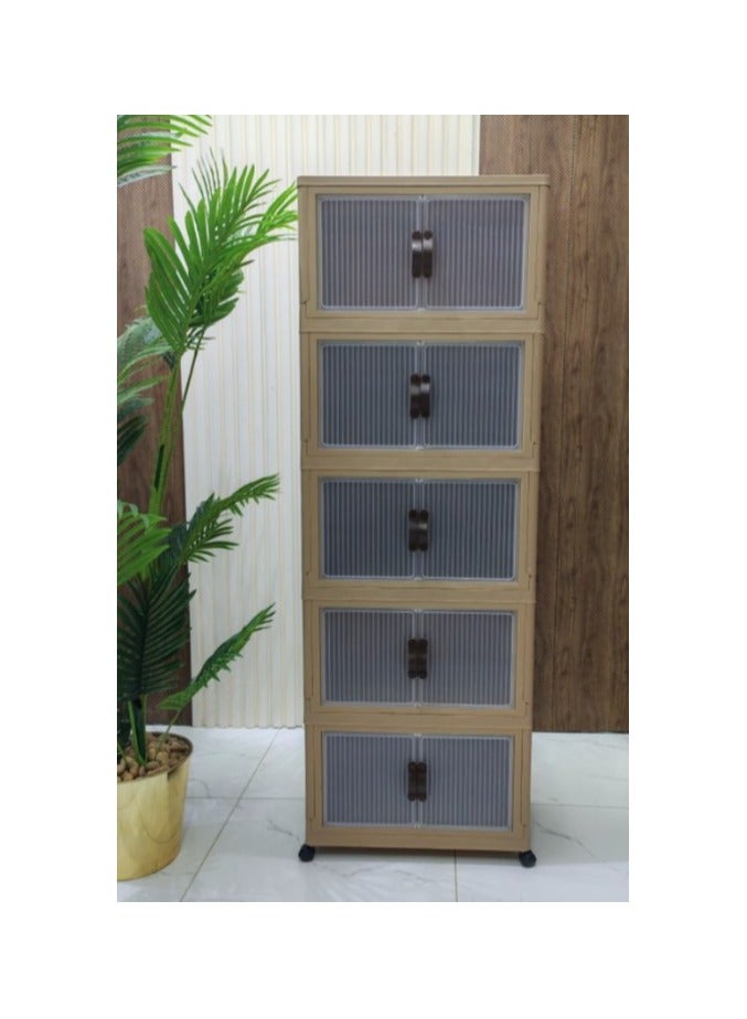 5-Tier Storage Cabinet with Doors, Removable Wheels Wardrobe, Portable Plastic Kitchen Organizer, for Storing Clothes, Toys, and Kitchen Tools, Large Size  - Image 1