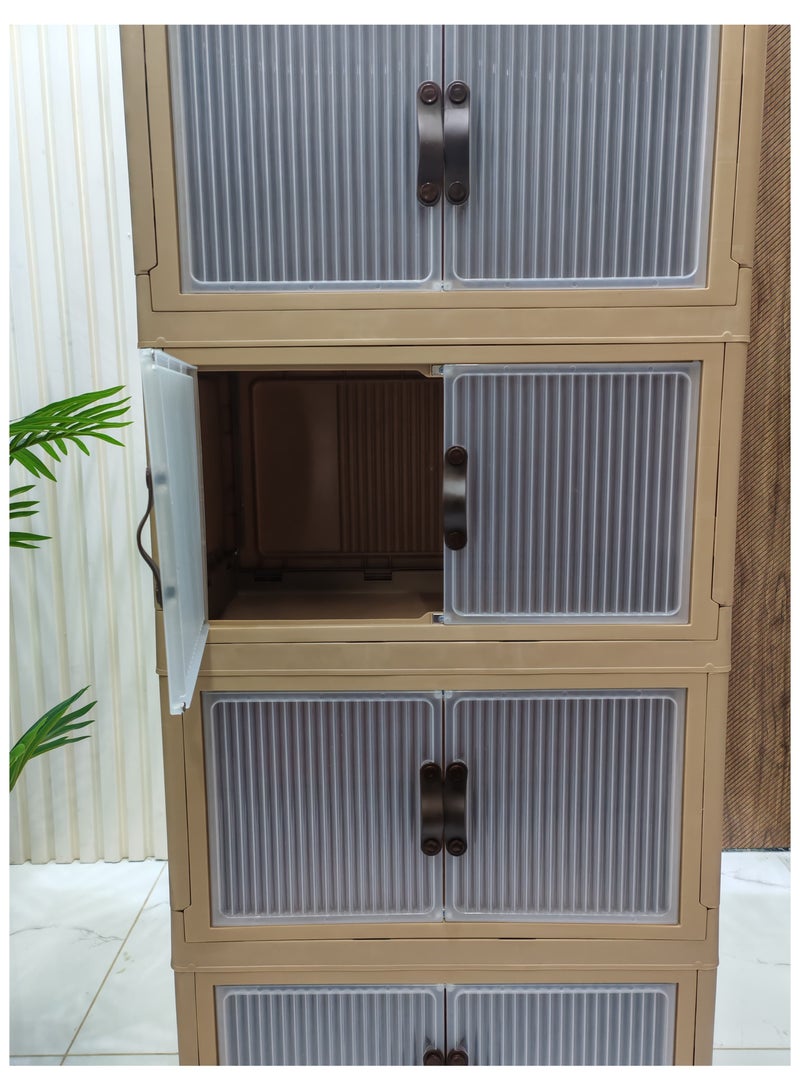5-Tier Storage Cabinet with Doors, Removable Wheels Wardrobe, Portable Plastic Kitchen Organizer, for Storing Clothes, Toys, and Kitchen Tools, Large Size  - Image 2