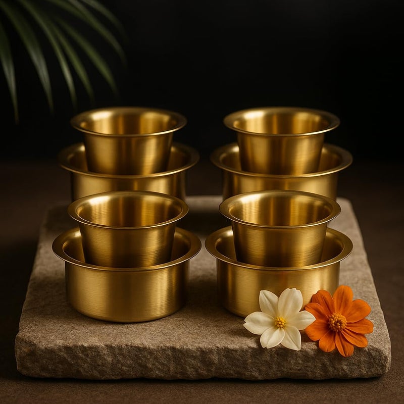 PUYANGAM Brass Dabra Coffee Set I Dawara Sets, Gift, Daily Use, Traditional (Matte 04 Sets) - Image 5