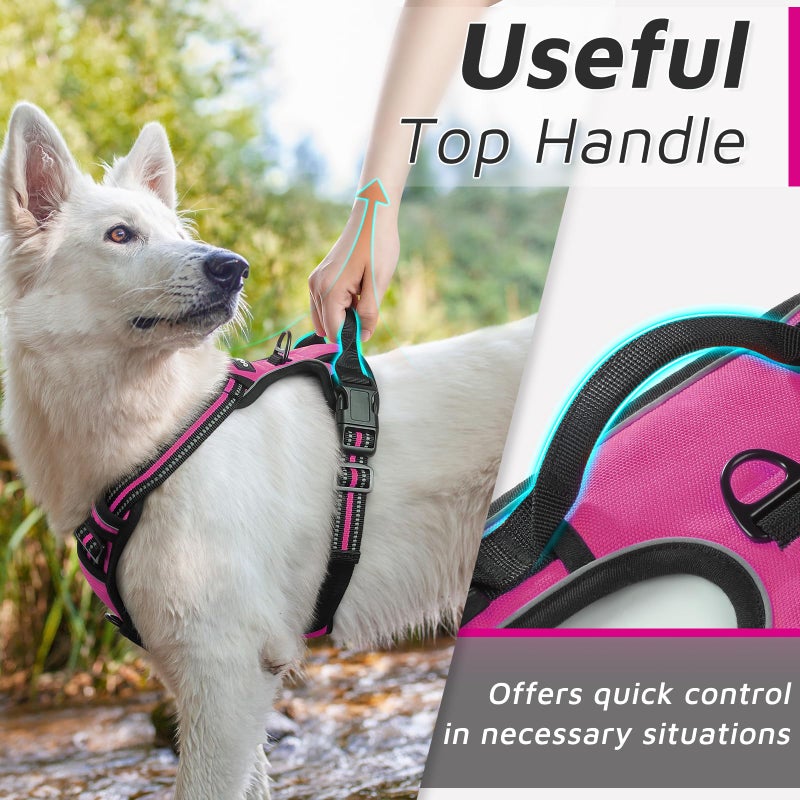 Eagloo Dog Harness Small Sized Dog, No Pull Service Vest with Reflective Strips and Control Handle, Adjustable and Comfortable for Easy Walking, No Choke Pet Harness with 2 Metal Rings, Rose Red, S - Image 5