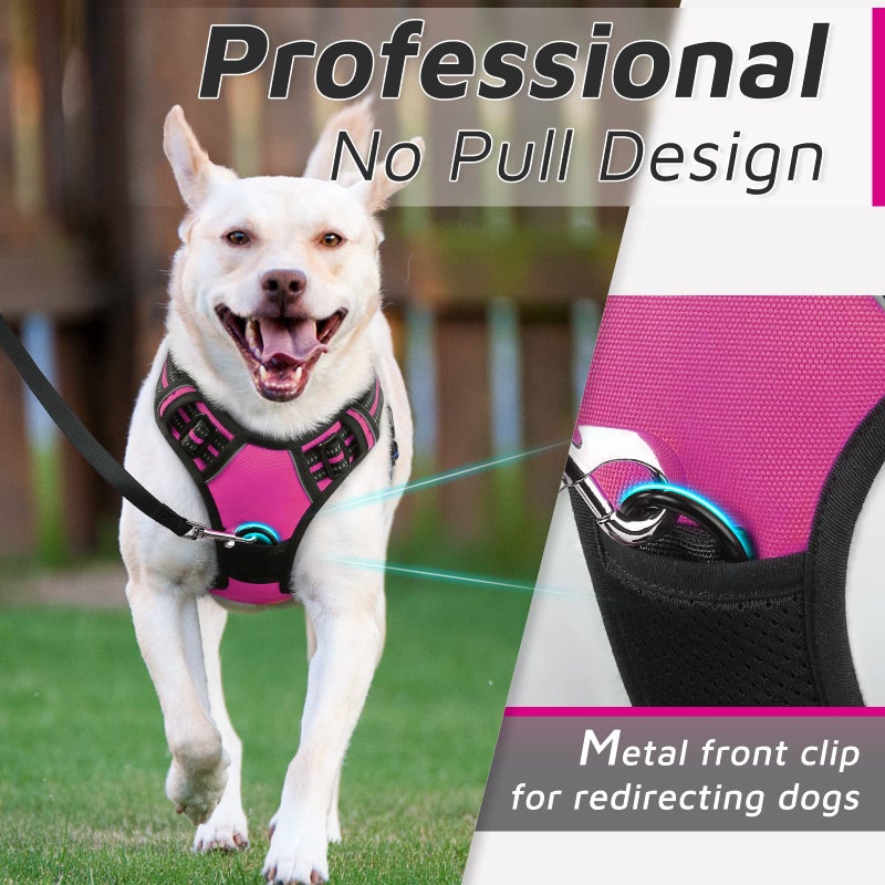 Eagloo Dog Harness Small Sized Dog, No Pull Service Vest with Reflective Strips and Control Handle, Adjustable and Comfortable for Easy Walking, No Choke Pet Harness with 2 Metal Rings, Rose Red, S - Image 3