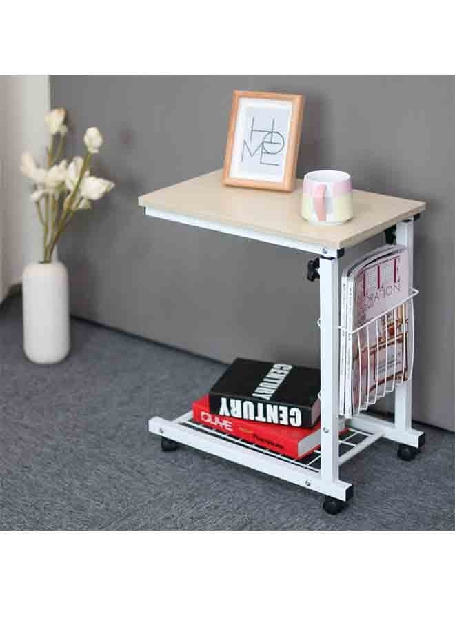 Generic C-Shaped Mobile Computer Desk, Coffee Table, Sofa Side Table With Storage Rack, Adjustable Height, 48cm in Length, 30cm in Width, 56cm To 76cm in Height.(White Maple Wood）  - Image 1