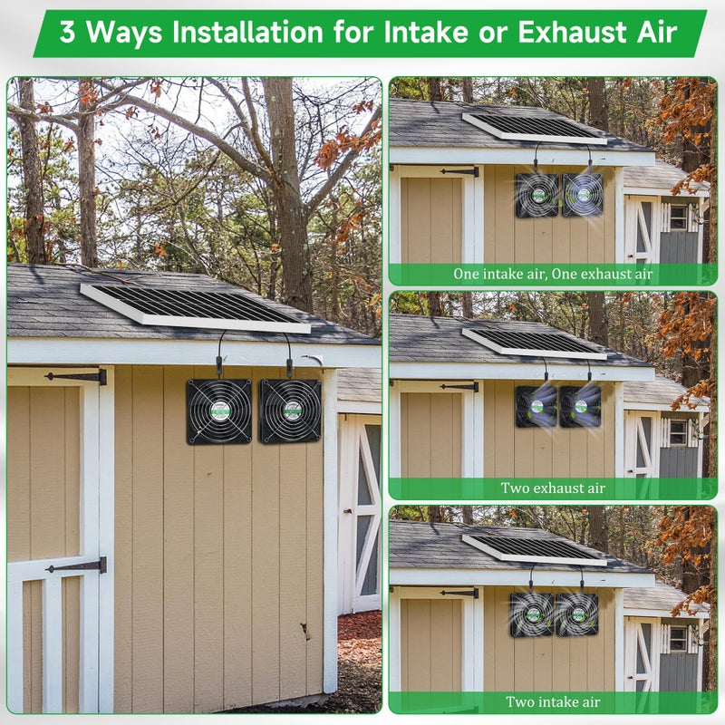 blessny 5.5" Solar 2 Fan Kit for Intake or Exhaust air, Weatherproofed Solar Powered Fans for Outside Chicken Coops, Greenhouses, Shed, Pet House Air Ventilation - Image 4