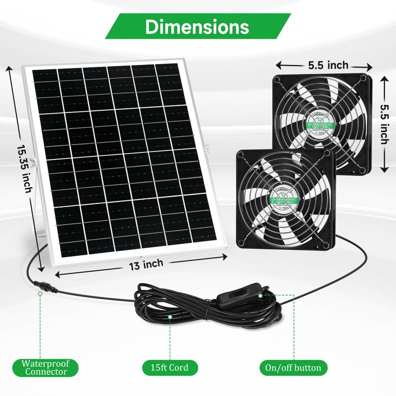 blessny 5.5" Solar 2 Fan Kit for Intake or Exhaust air, Weatherproofed Solar Powered Fans for Outside Chicken Coops, Greenhouses, Shed, Pet House Air Ventilation - Image 5