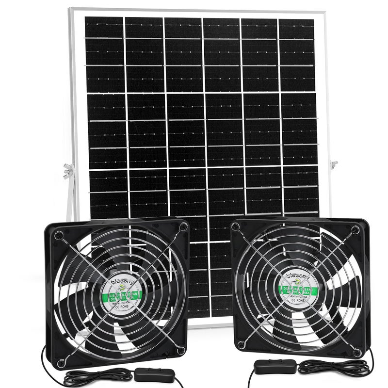 blessny 5.5" Solar 2 Fan Kit for Intake or Exhaust air, Weatherproofed Solar Powered Fans for Outside Chicken Coops, Greenhouses, Shed, Pet House Air Ventilation - Image 1