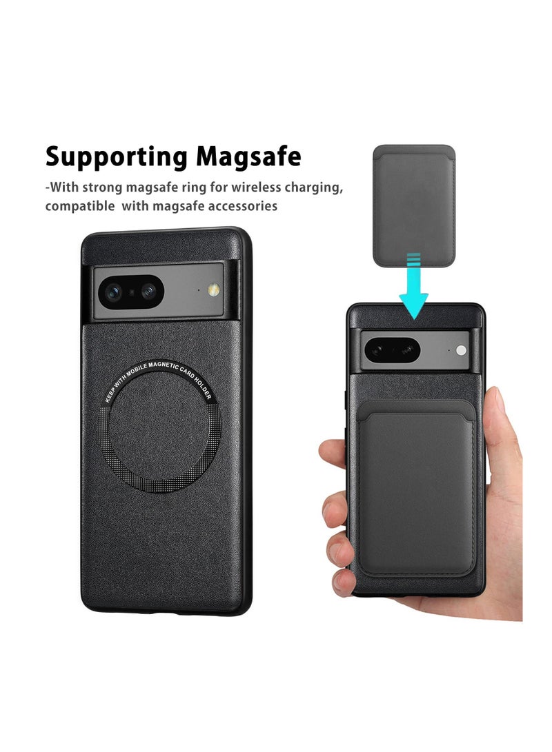 SOLARAE Compatible Google Pixel 7A Magnetic Case,Slim Shockproof Soft PU Leather & Hard PC Full Protective Cover Google 7A 6.1”,Compatible with MagSafe Charging & Accessories,Pixel 7A Cases 2023 Black - Image 2